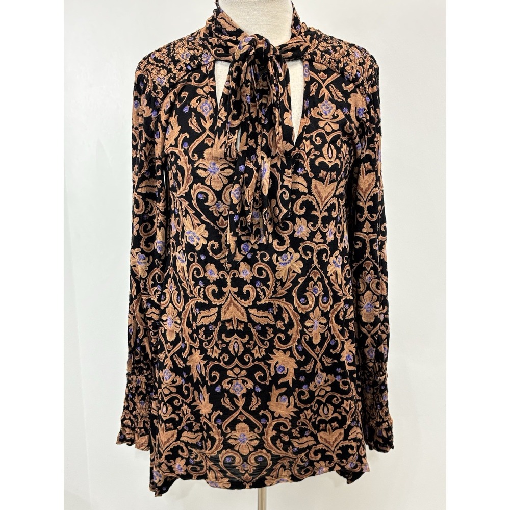 NEW! Free People Bridgette Paisley Oversized Slouchy Swing Tunic Shirt Black S